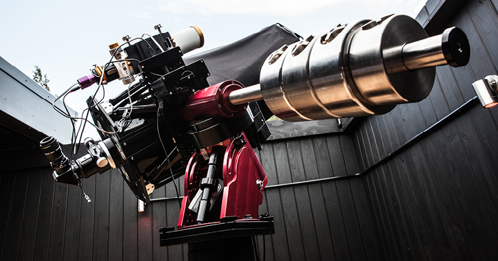 close up shot of Grassholme Observatory telescope during the day